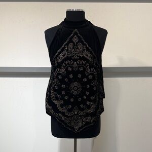 Free People Black Halter Top with Paisley Design